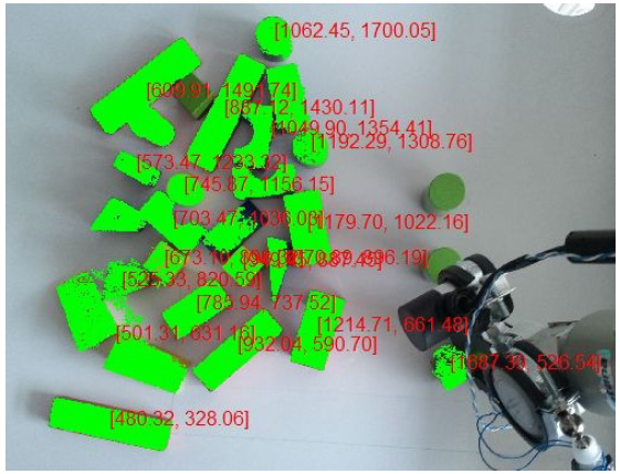 Identification of the objects in the working space of the manipulator