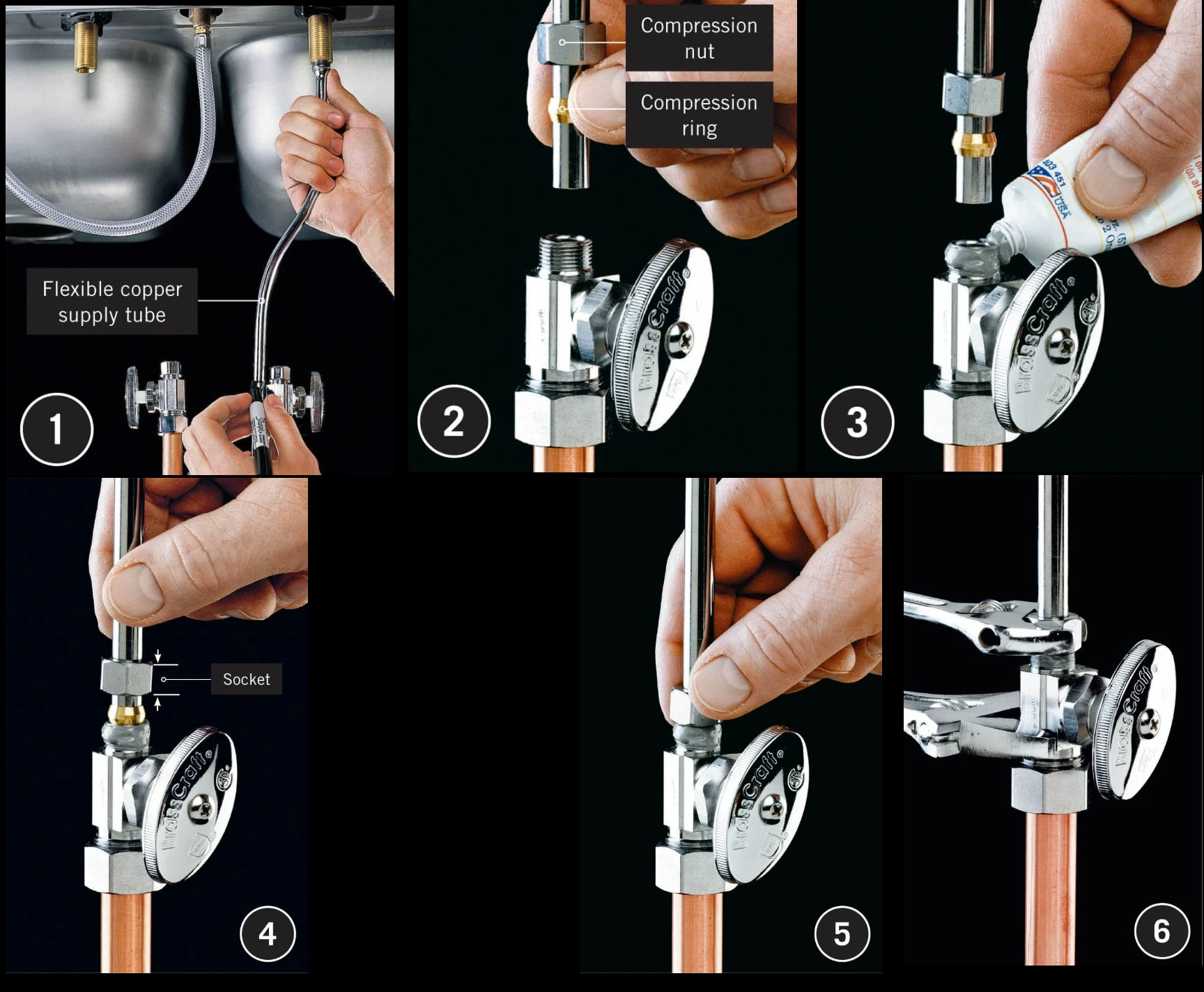 Compression fittings shutoff valves