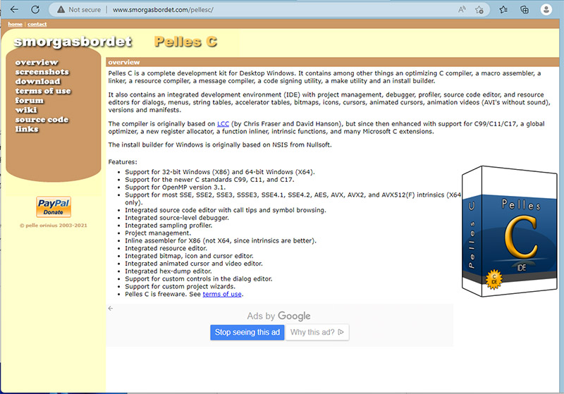 Pelles C Install and Debug runtime Enviroment